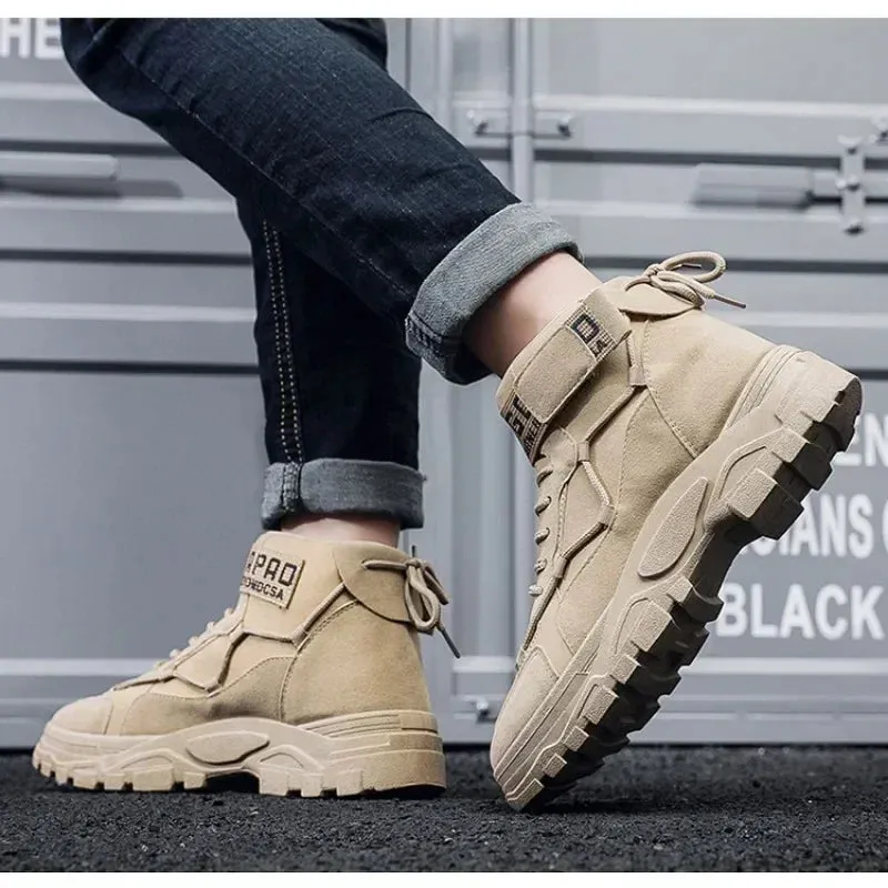 Men's Platform Boots Fashion Desert Boots New Comfortable Non-slip Hiking Shoe High Top All-match Work Boots