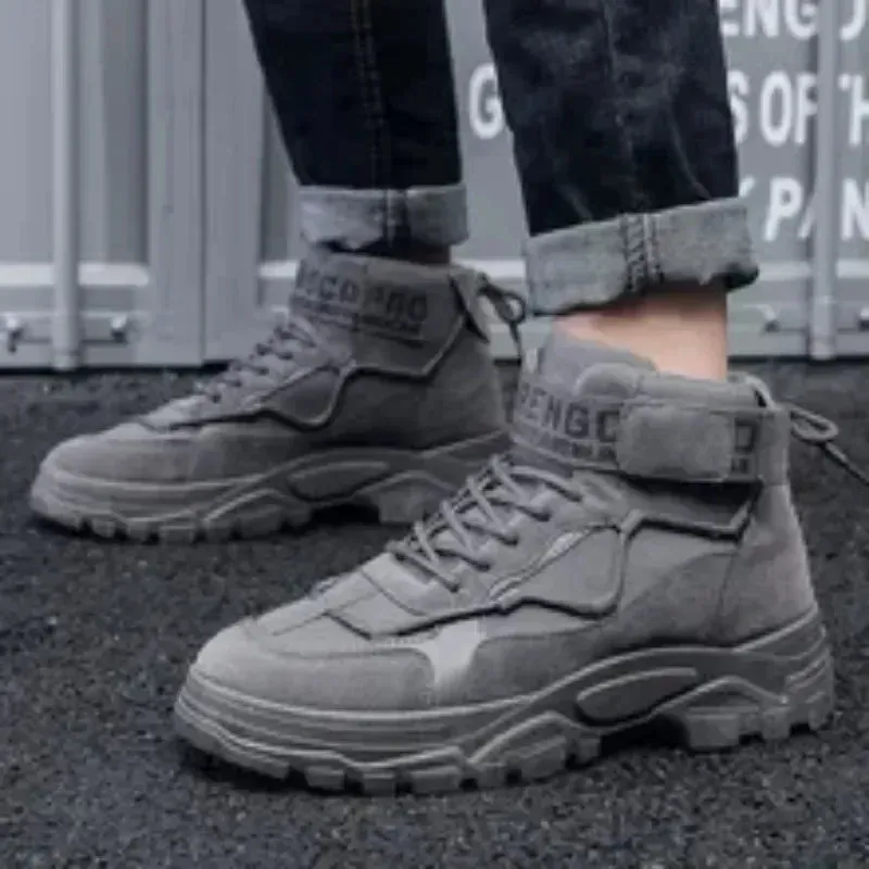 Men's Platform Boots Fashion Desert Boots New Comfortable Non-slip Hiking Shoe High Top All-match Work Boots