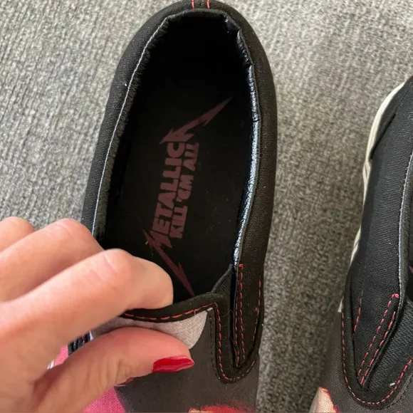 Metallica Vans Red and Black Slip-On Sneakers men’s 8
