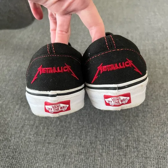 Metallica Vans Red and Black Slip-On Sneakers men’s 8
