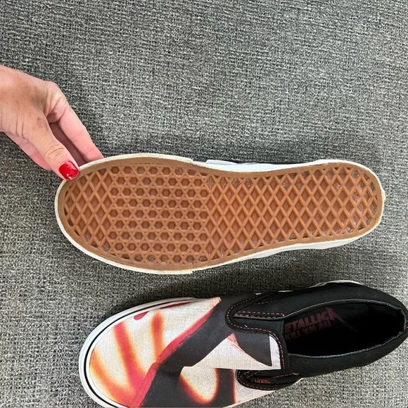 Metallica Vans Red and Black Slip-On Sneakers men’s 8