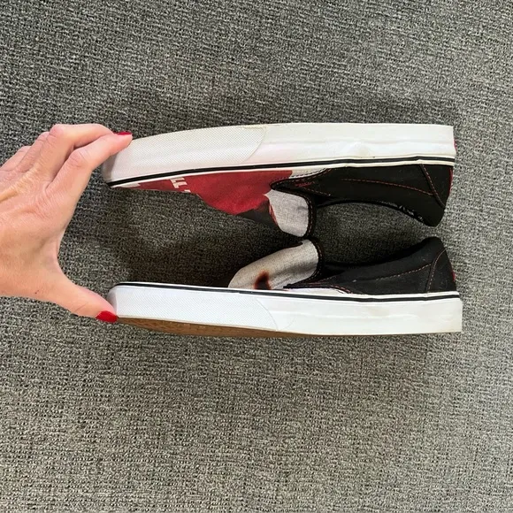 Metallica Vans Red and Black Slip-On Sneakers men’s 8
