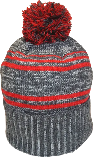 Micro Fleece Lined Pom Toque Charcoal Red
