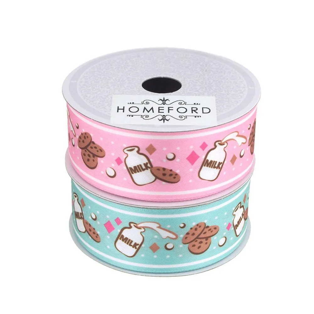 Milk Jug Cookies Print Satin Ribbon, 1-1/2-Inch, 10 Yards