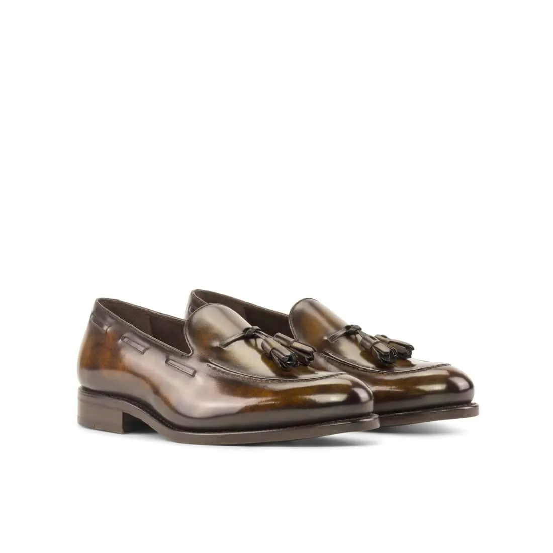 Mocassin à glands en cuir patiné tabac