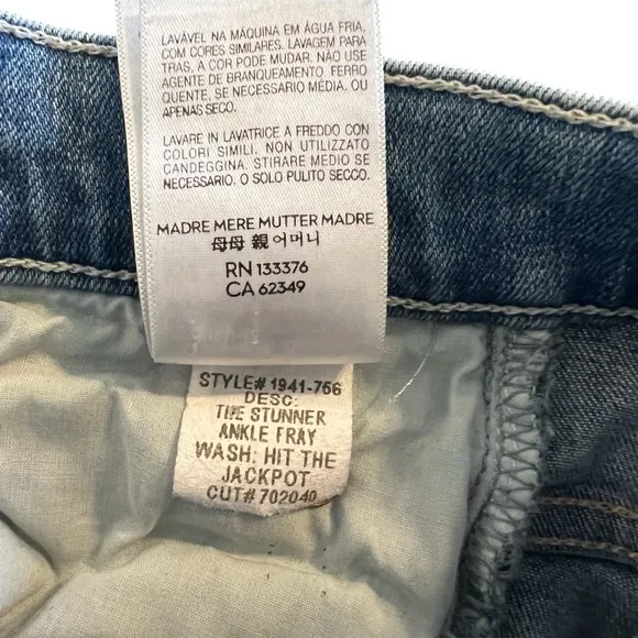 MOTHER The Stunner Ankle Fray Size 24 Hit The Jackpot Light Wash Blue Distressed