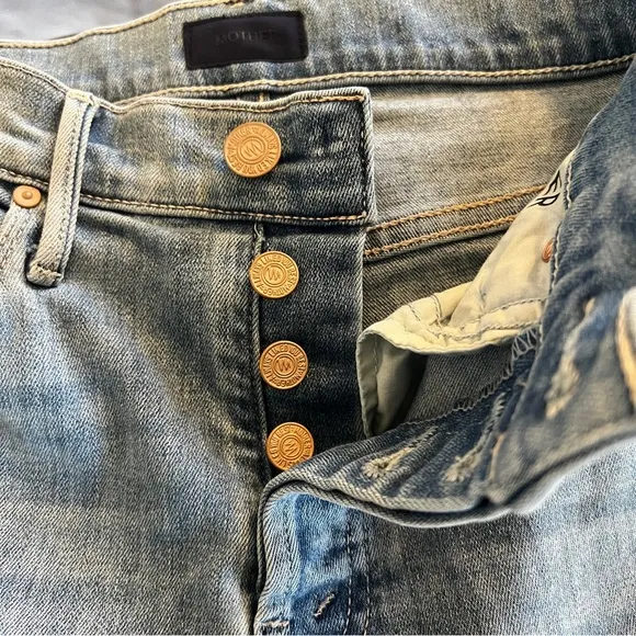 MOTHER The Stunner Ankle Fray Size 24 Hit The Jackpot Light Wash Blue Distressed