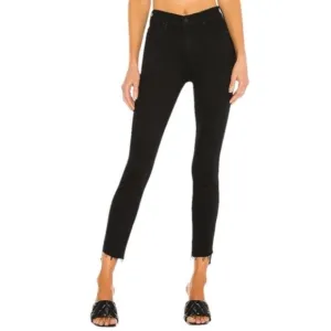 MOTHER The Stunner Zip Ankle Step Fray High Rise Jeans in Not Guilty Black 28