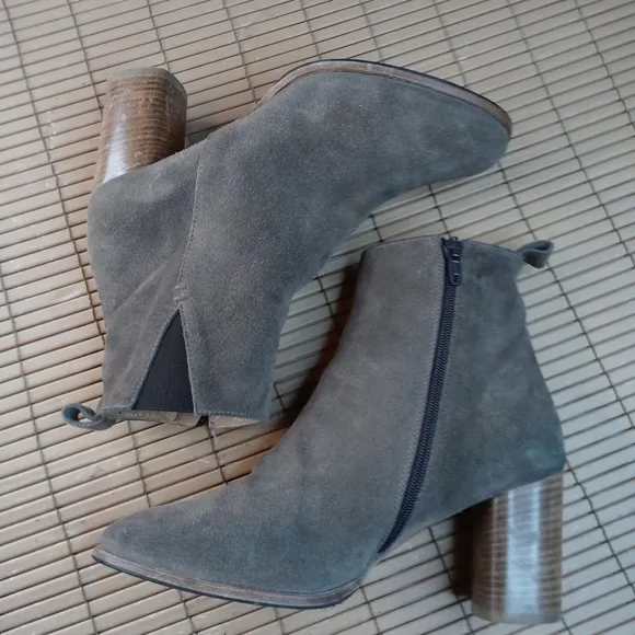 Napoleoni Italy Brown Suede Leather Zip 3&quot; High stacked block Heel Ankle Boots W
