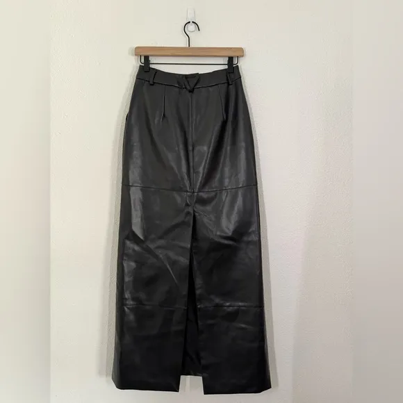 Nasty Gal Faux Leather Bonded Tailored Mid Rise Maxi Skirt in Black Size 2 NEW