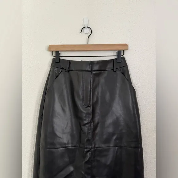 Nasty Gal Faux Leather Bonded Tailored Mid Rise Maxi Skirt in Black Size 2 NEW
