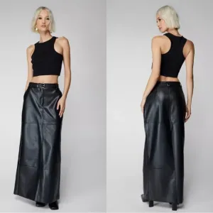Nasty Gal Faux Leather Bonded Tailored Mid Rise Maxi Skirt in Black Size 2 NEW