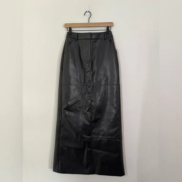 Nasty Gal Faux Leather Bonded Tailored Mid Rise Maxi Skirt in Black Size 2 NEW