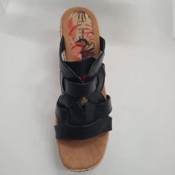 NEW B.O.C. Cora Platform Wedge Sandal Black SZ-10 Comfort Open Toe Boho