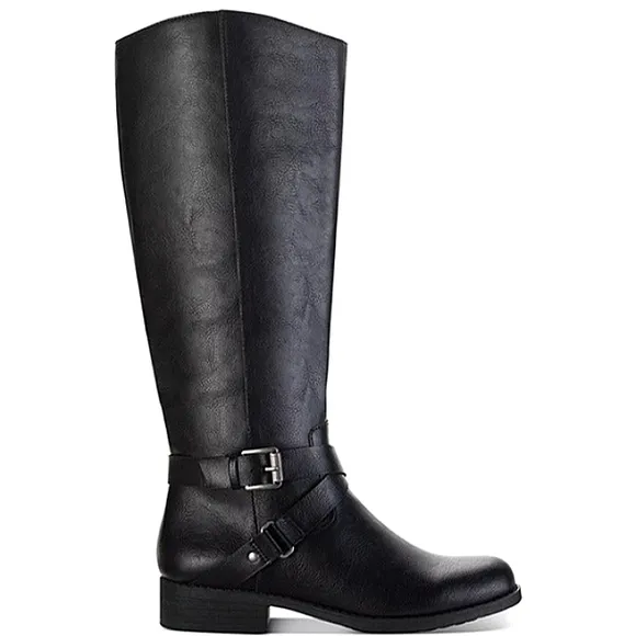 New w/Box Style &amp; Co Marliee Faux Leather Black Mid-High Riding Boots Size 6