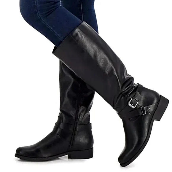 New w/Box Style &amp; Co Marliee Faux Leather Black Mid-High Riding Boots Size 6