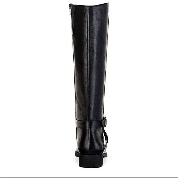 New w/Box Style &amp; Co Marliee Faux Leather Black Mid-High Riding Boots Size 6