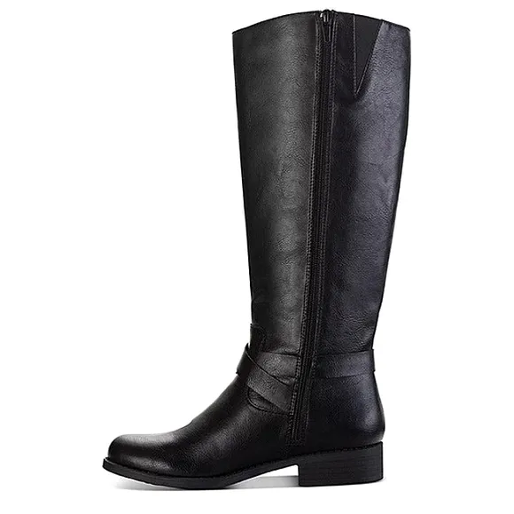 New w/Box Style &amp; Co Marliee Faux Leather Black Mid-High Riding Boots Size 6