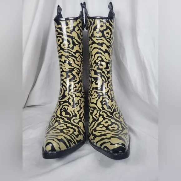 Nomad Women's Yippy High Heel Cowboy Boots Black Tan Abstract Floral Pattern 10