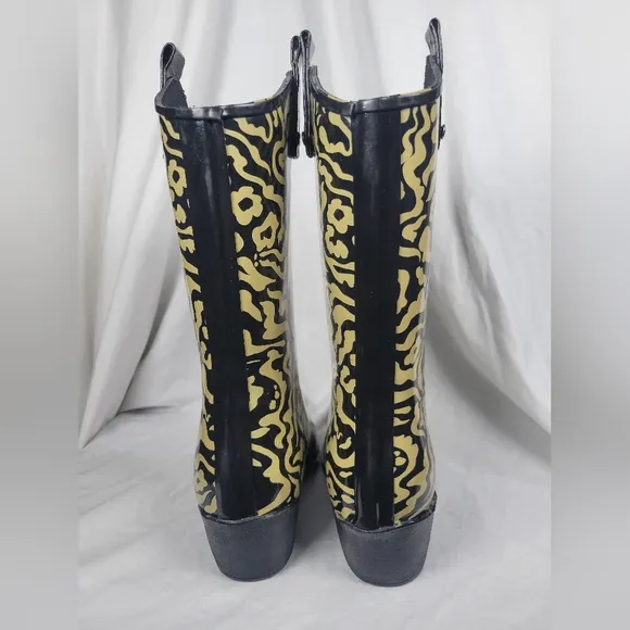 Nomad Women's Yippy High Heel Cowboy Boots Black Tan Abstract Floral Pattern 10