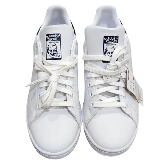 NWT Adidas Originals Stan Smith White Navy Leather Low Top Lace Up Sneakers 7.5