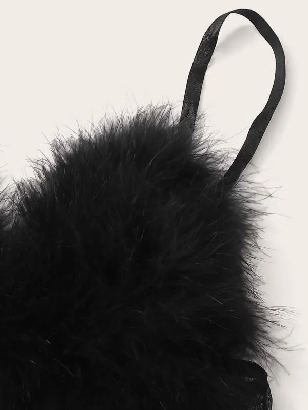 Onyx Faux Fur Mesh Slip With Thong