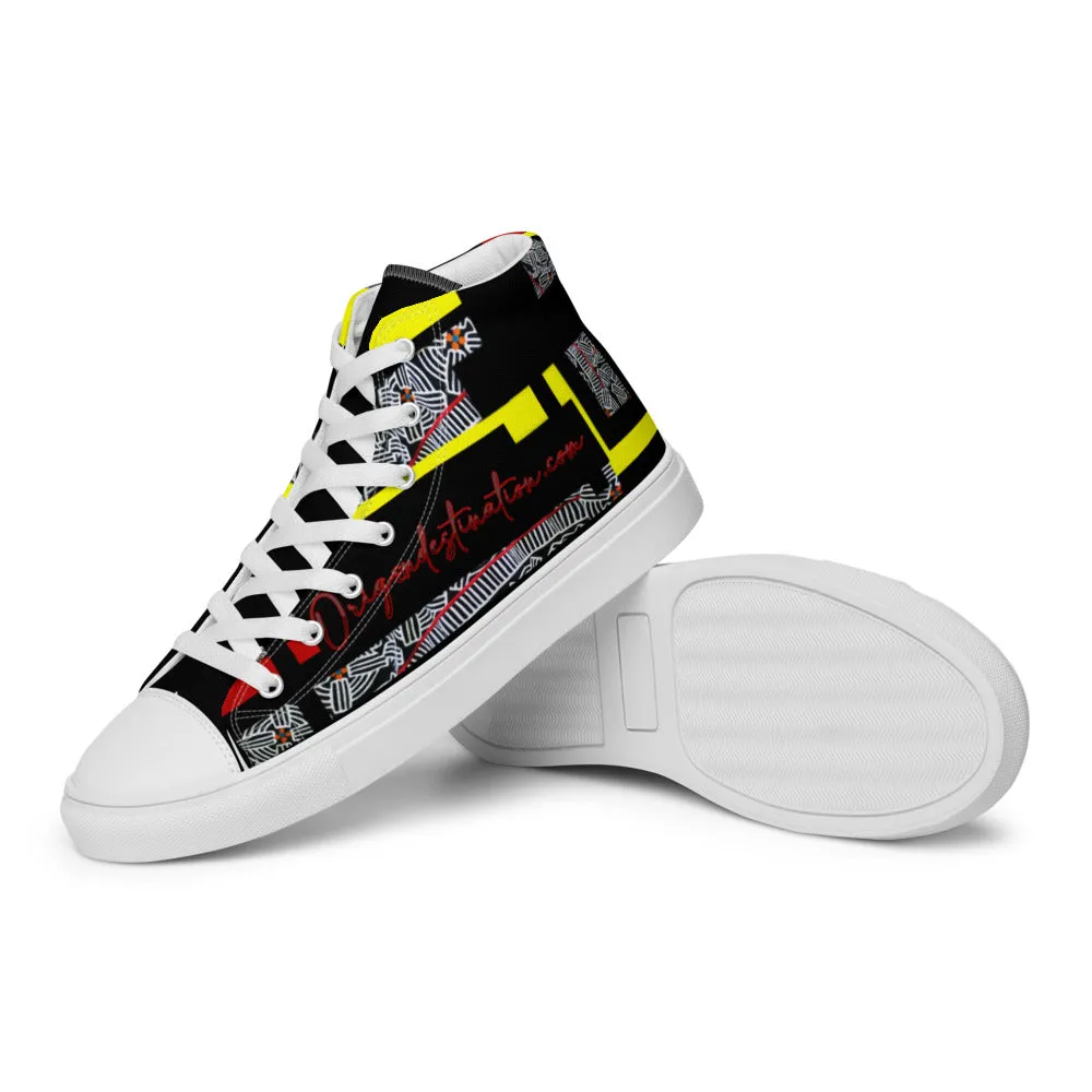 Origen Destination |On-Arrival Point of Origen African Symbol-inspired Women’s high top canvas shoes