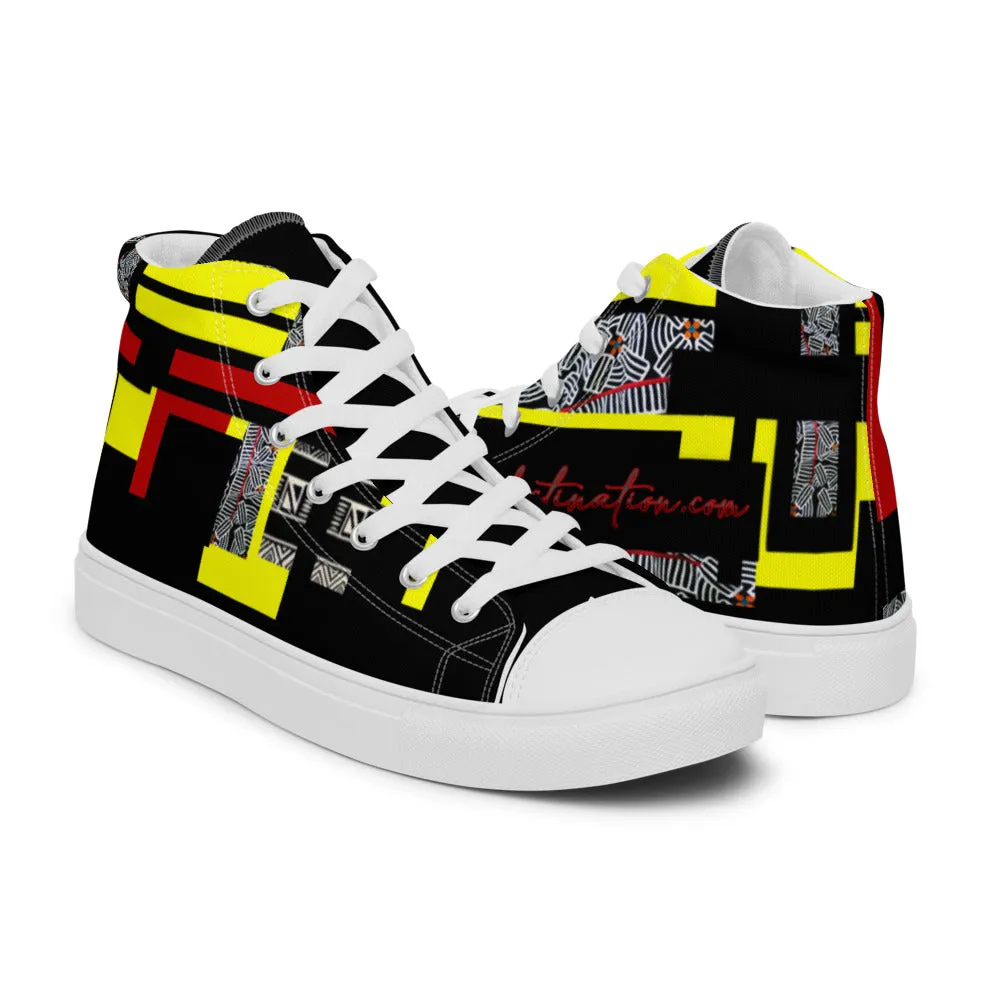 Origen Destination |On-Arrival Point of Origen African Symbol-inspired Women’s high top canvas shoes