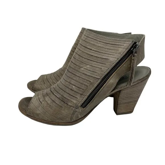 Paul Green Womens Ankle Boot Booties Gray Leather Peep Toe Open Back US 10