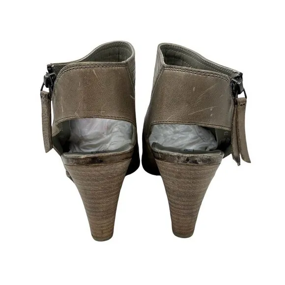 Paul Green Womens Ankle Boot Booties Gray Leather Peep Toe Open Back US 10