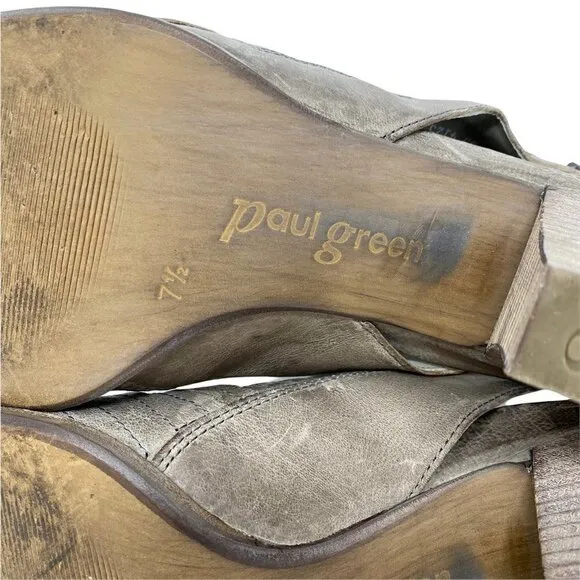Paul Green Womens Ankle Boot Booties Gray Leather Peep Toe Open Back US 10