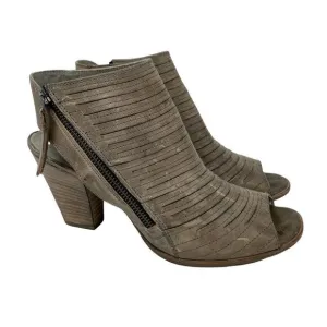 Paul Green Womens Ankle Boot Booties Gray Leather Peep Toe Open Back US 10