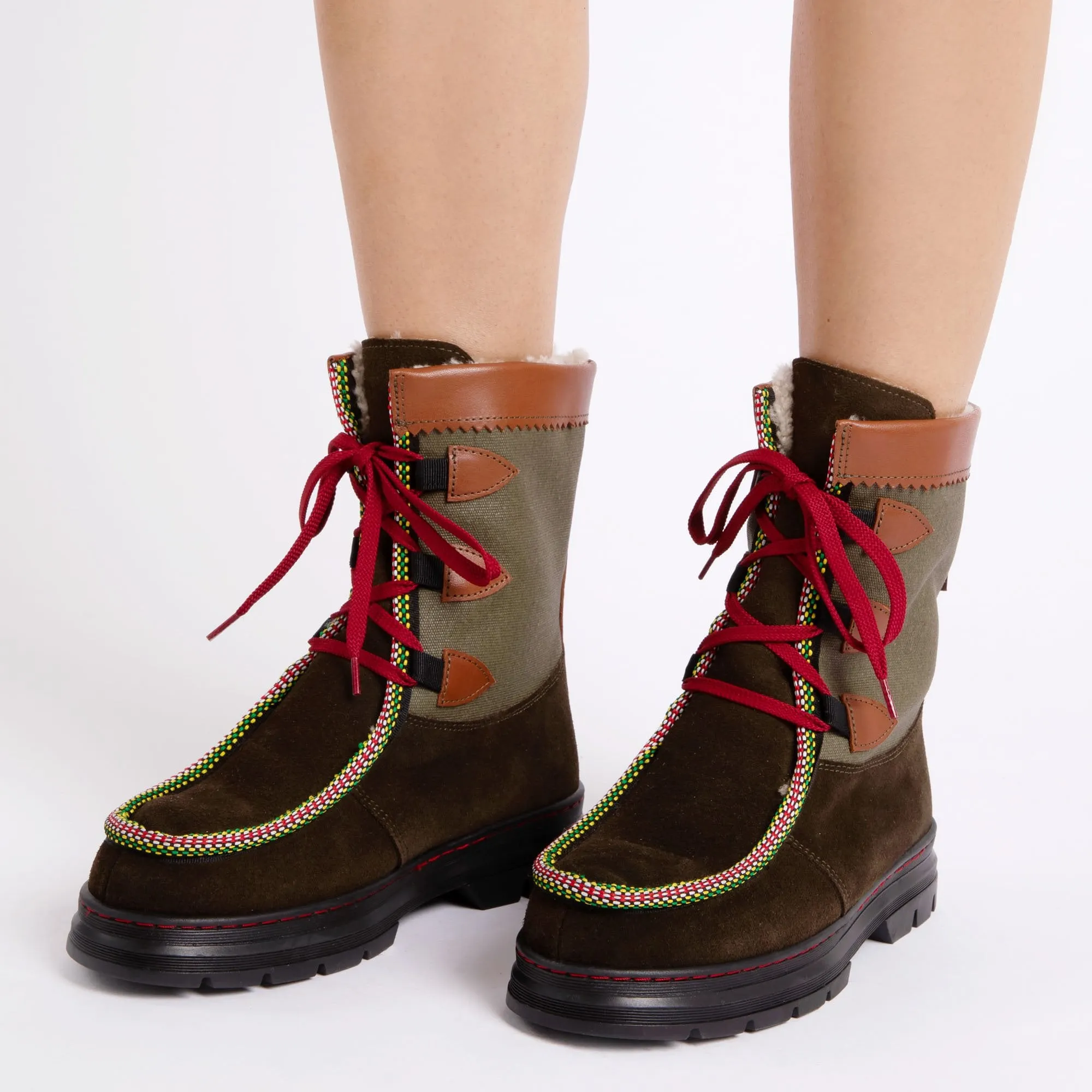 PENELOPE CHILVERS Midcalf Intrepid Shearling Lined Boots in Khaki