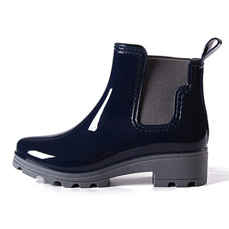 Platform Rain Boots Ladies Rubber Ankle Boots Low Heels Women Boots Slip On Flats Shoes Women Plus Size 36-41 XWX3577