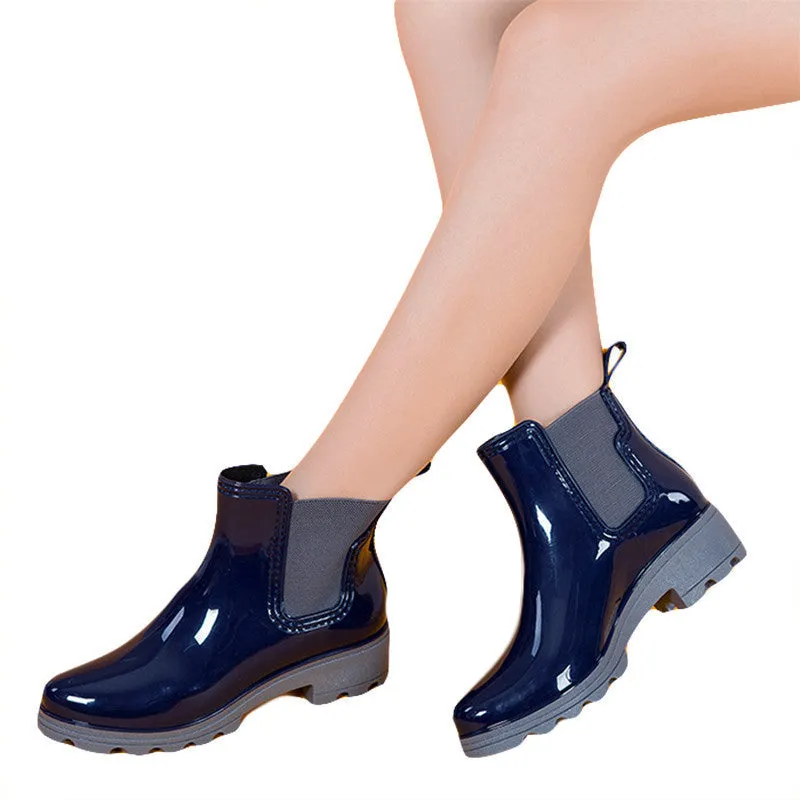 Platform Rain Boots Ladies Rubber Ankle Boots Low Heels Women Boots Slip On Flats Shoes Women Plus Size 36-41 XWX3577