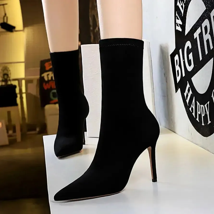 Pointed Toe Stiletto Super High Heel Knight ankle dress boots Women Ladies Shoes Botte Femme Thin Heels