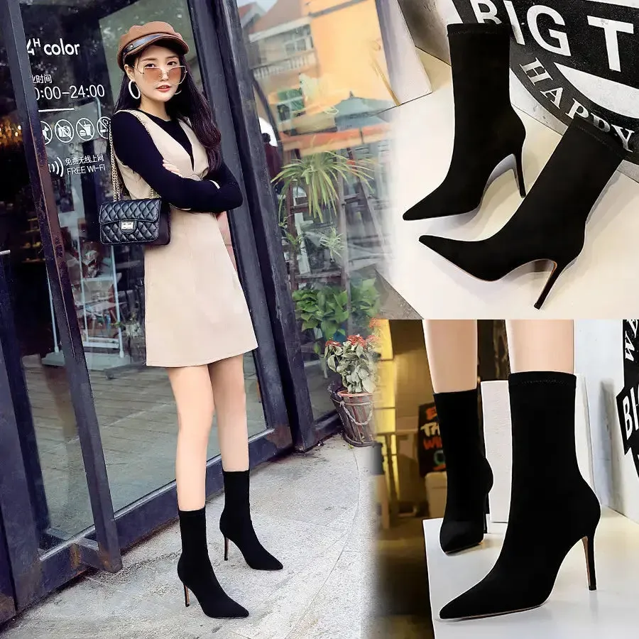 Pointed Toe Stiletto Super High Heel Knight ankle dress boots Women Ladies Shoes Botte Femme Thin Heels