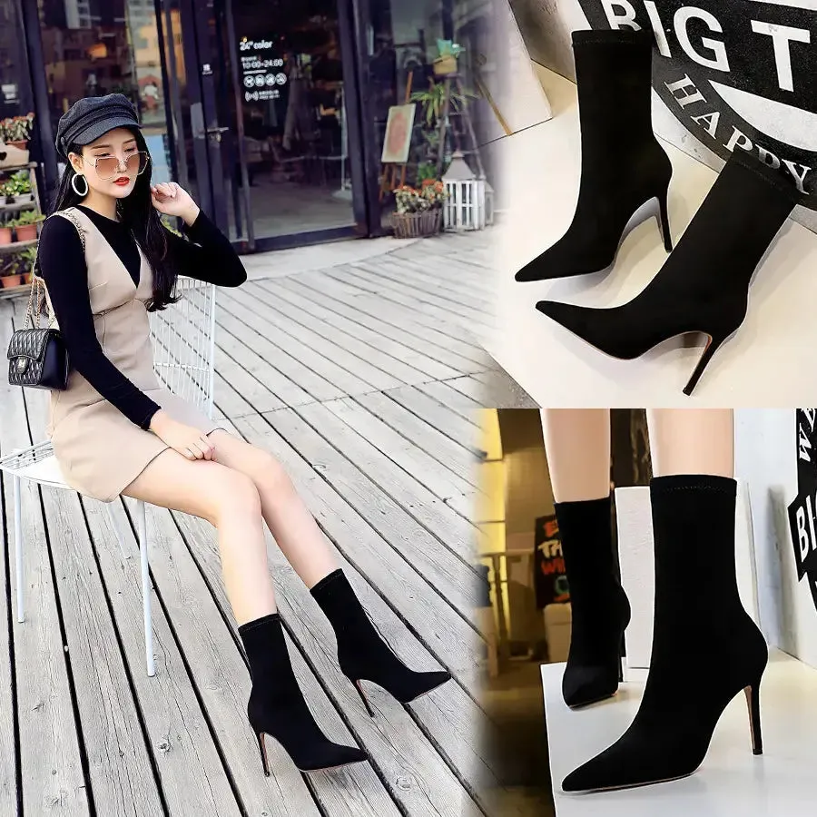 Pointed Toe Stiletto Super High Heel Knight ankle dress boots Women Ladies Shoes Botte Femme Thin Heels