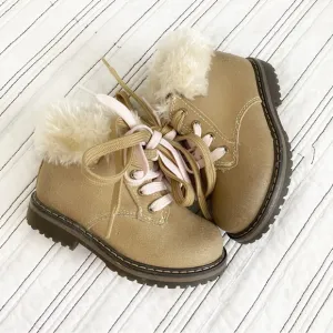 POLO Ralph Lauren Burnley Fleece-Lined LeatherBoot Pink &amp; Tan Toddler size 8