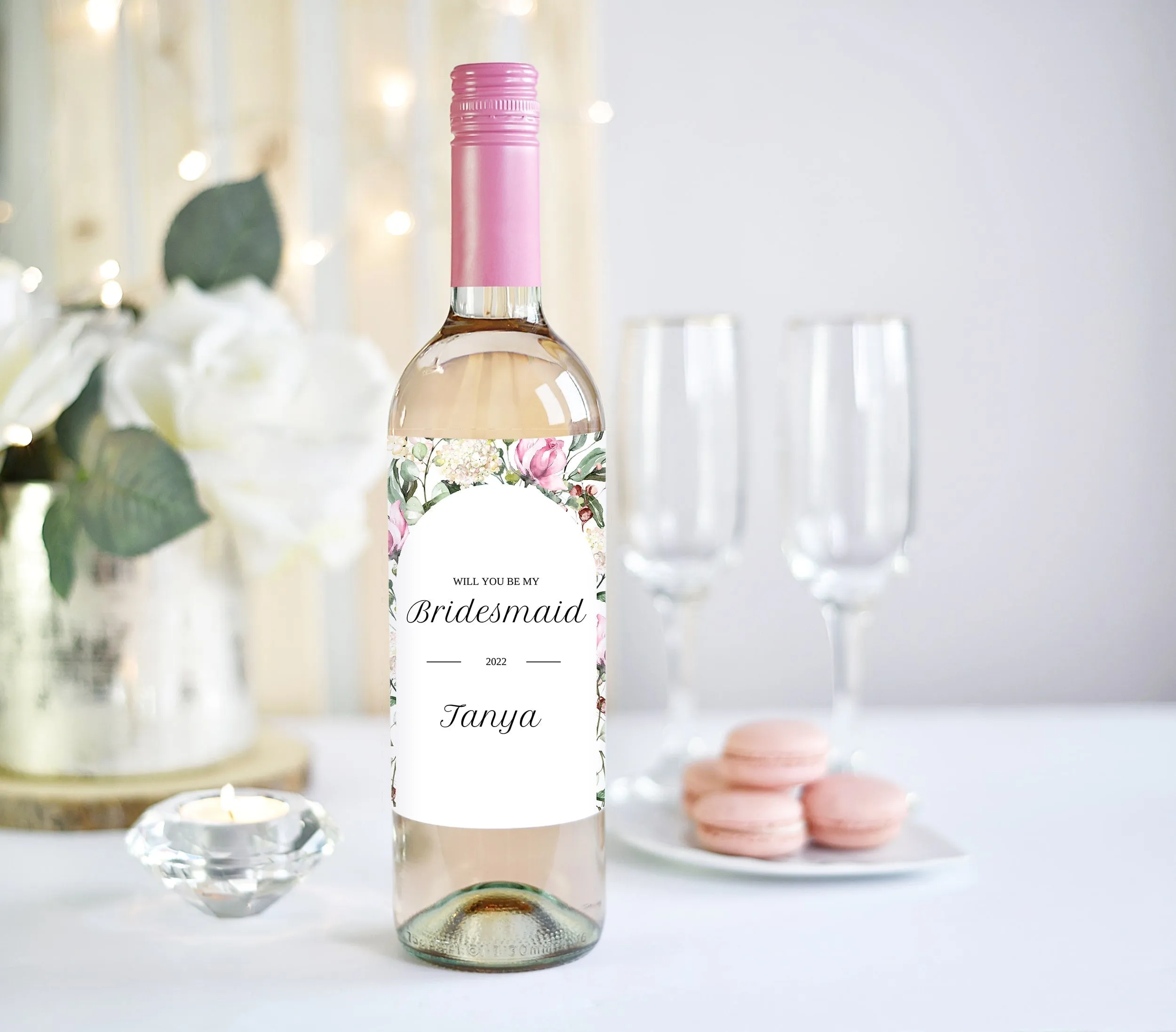 PRINTED Floral Arch Bridesmaid Proposal Wine Label Template