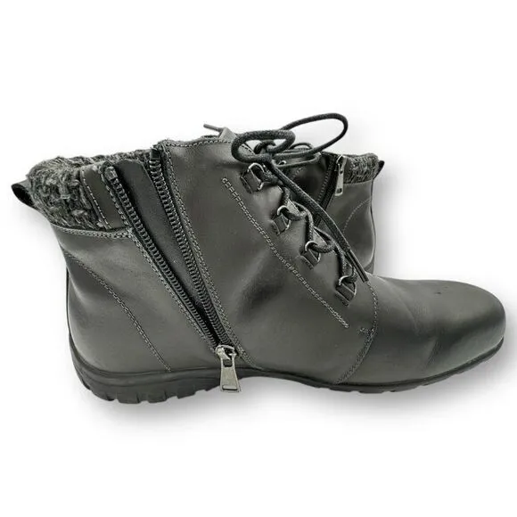 Propet Womens Delaney Zip Lace Up Leather Ankle Boots Black Size 11