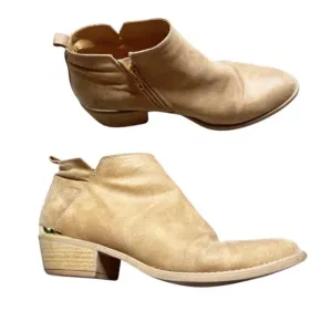 Qupid Women's Suede Chestnut Brown Beige Gold Accent Zip Up Ankle Boot Booties