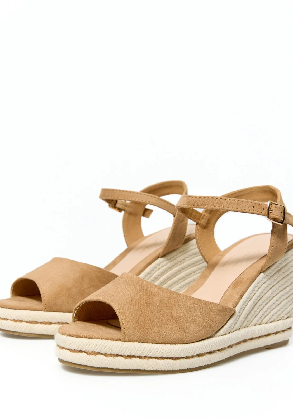 Raffia Wedge Sandal - Camel