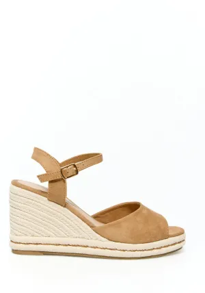 Raffia Wedge Sandal - Camel