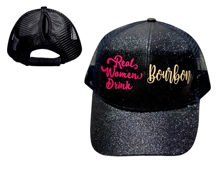 REAL WOMEN DRINK BOURBON 🥃 Ponytail Cap