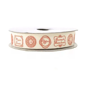 Red Different Tag Print Cotton Ribbon, 5/8-inch, 10-yard