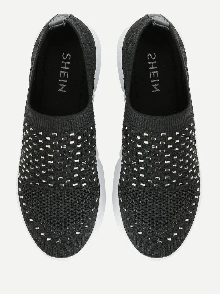 Rhinestone Decorated Slip On Sneakers