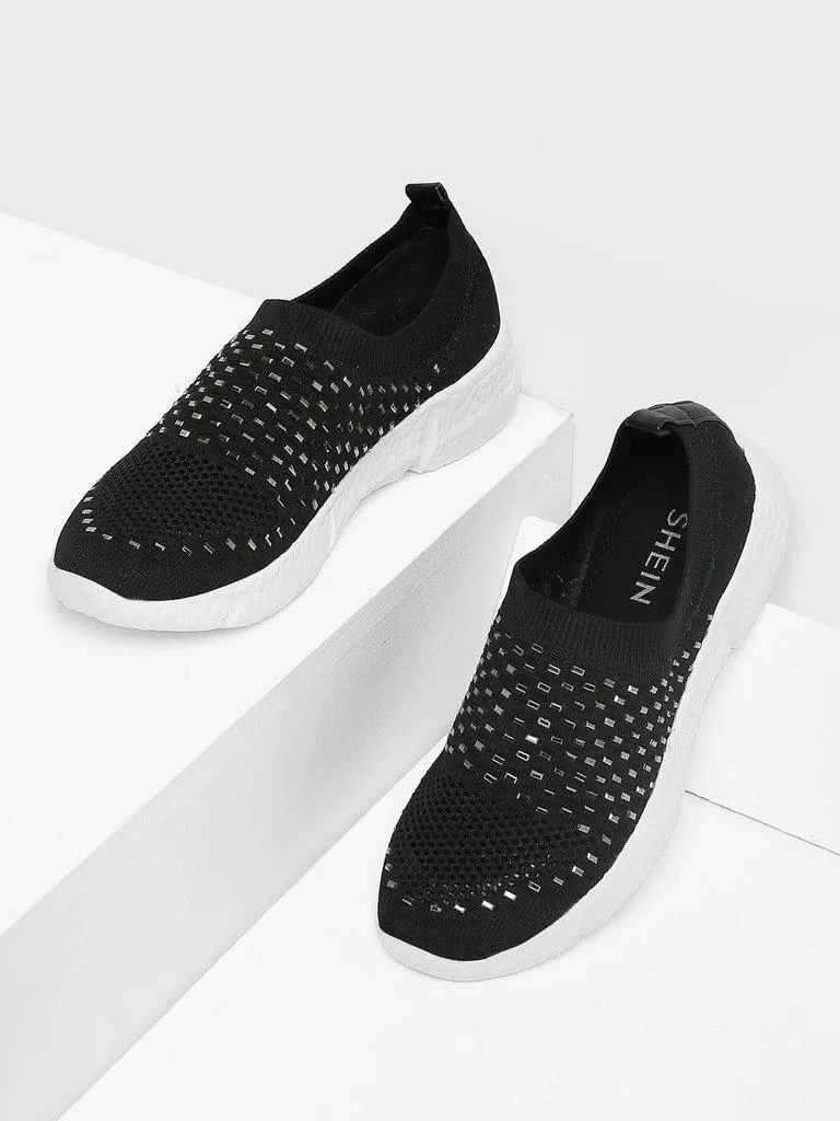 Rhinestone Decorated Slip On Sneakers