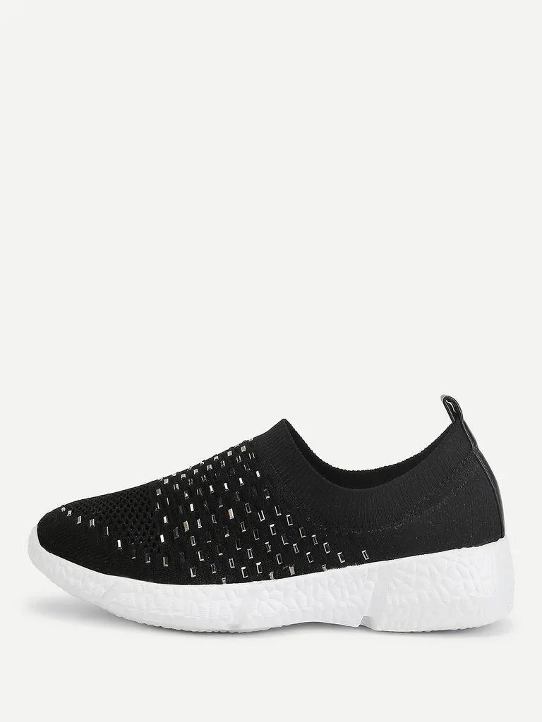 Rhinestone Decorated Slip On Sneakers