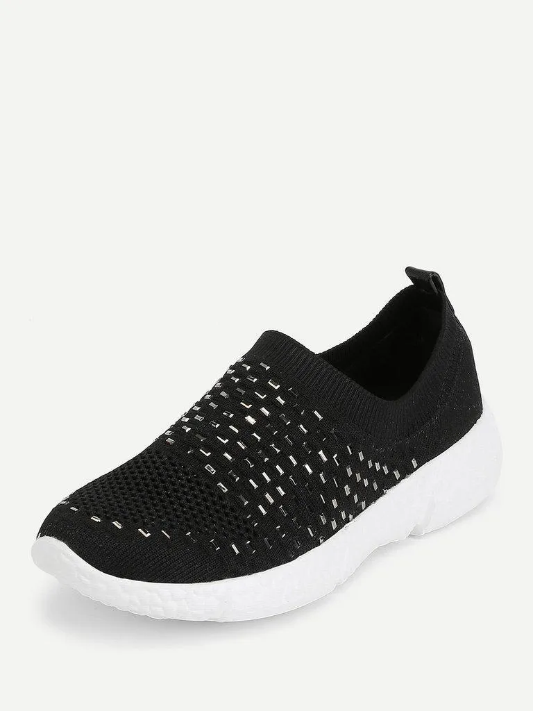 Rhinestone Decorated Slip On Sneakers